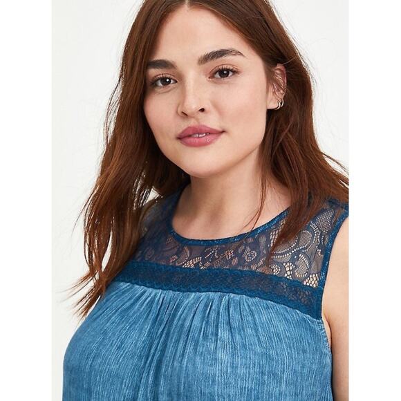 Torrid Lace Trim Tank - Gauze Mineral Wash Blue 4X NWT - Picture 3 of 9